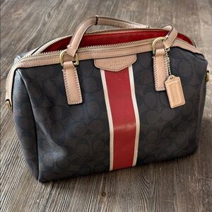 Coach Navy and Red Stripe Satchel Nancy signature